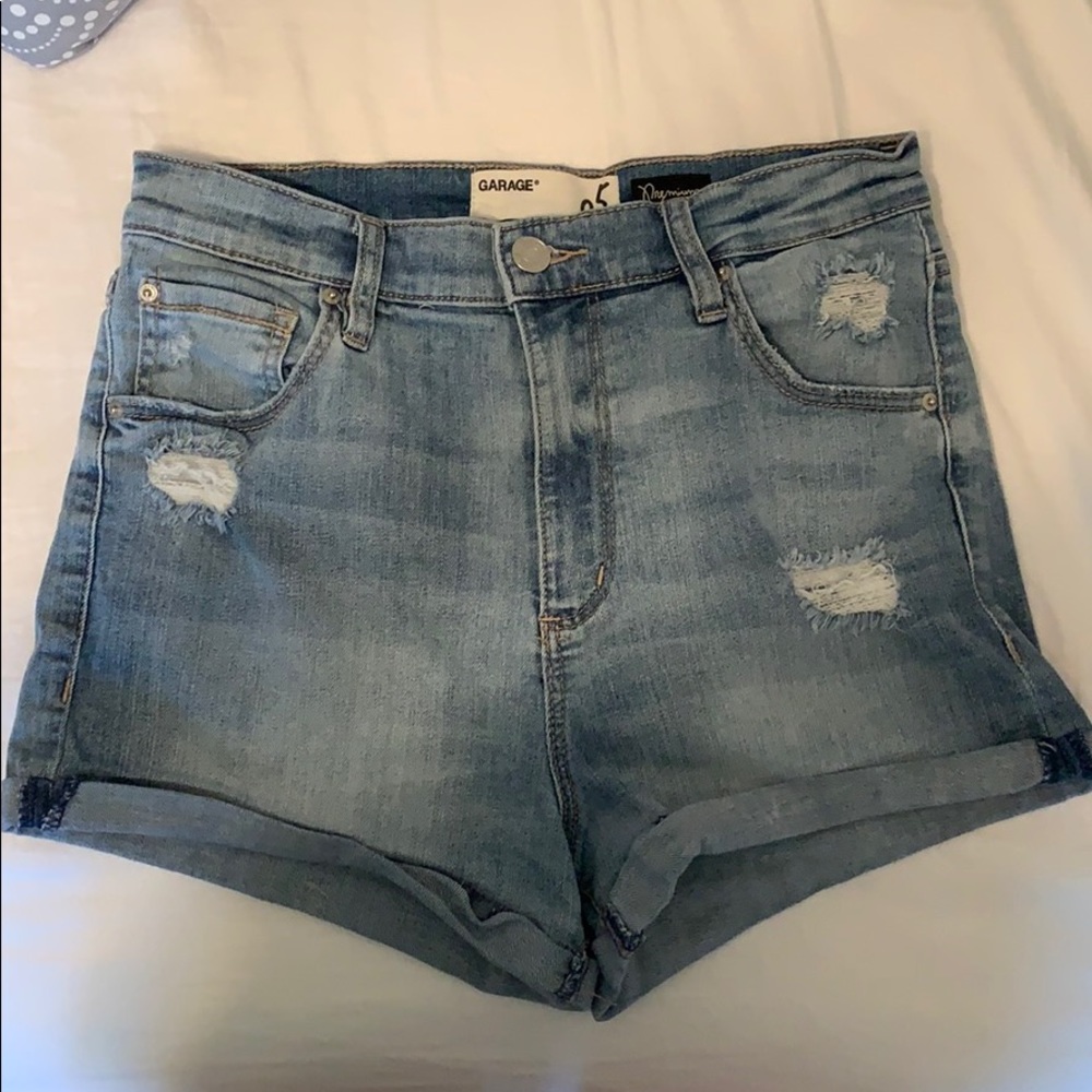 Garage Light Wash High Rise Denim Shorts